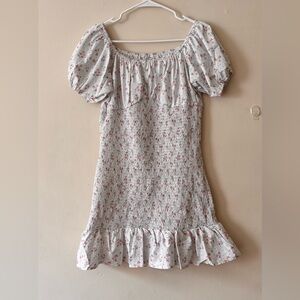 Women Pink & White Floral Ruffle Mini Dress . Size XL